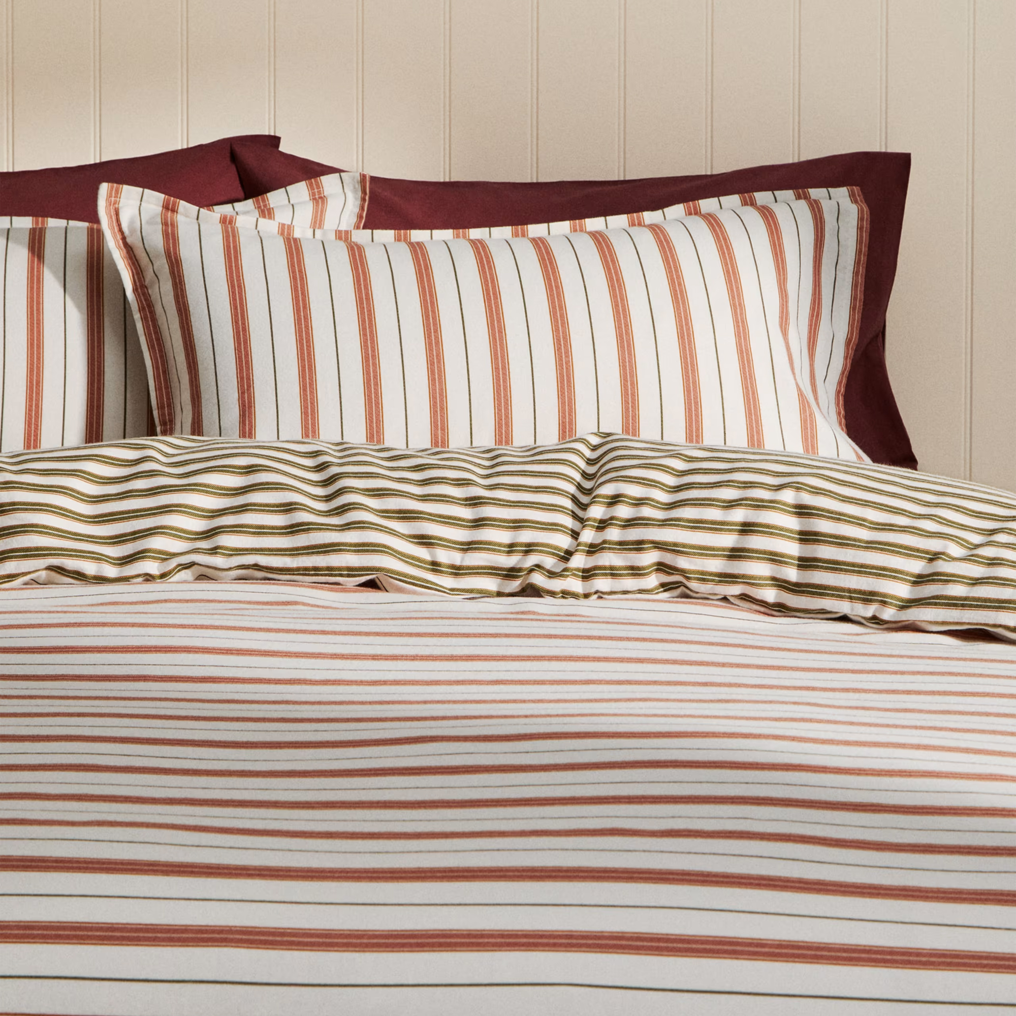 M&amp;S Pure Brushed Cotton Striped Bedding Set