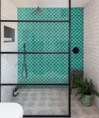 Emerald green scalloped tiles by Ca Pietra