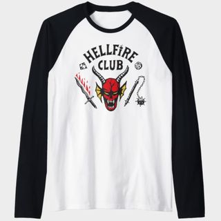 Stranger Things Hellfire Club Raglan t-shirt on a plain background