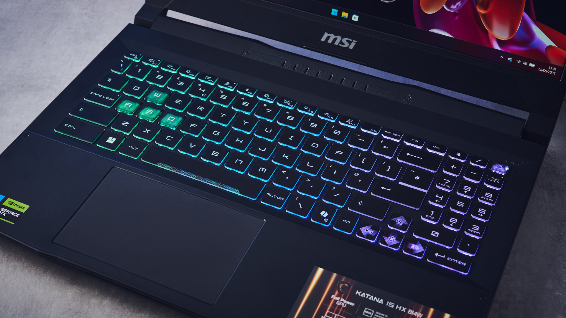 A black MSI Katana 15 HX B14W gaming laptop
