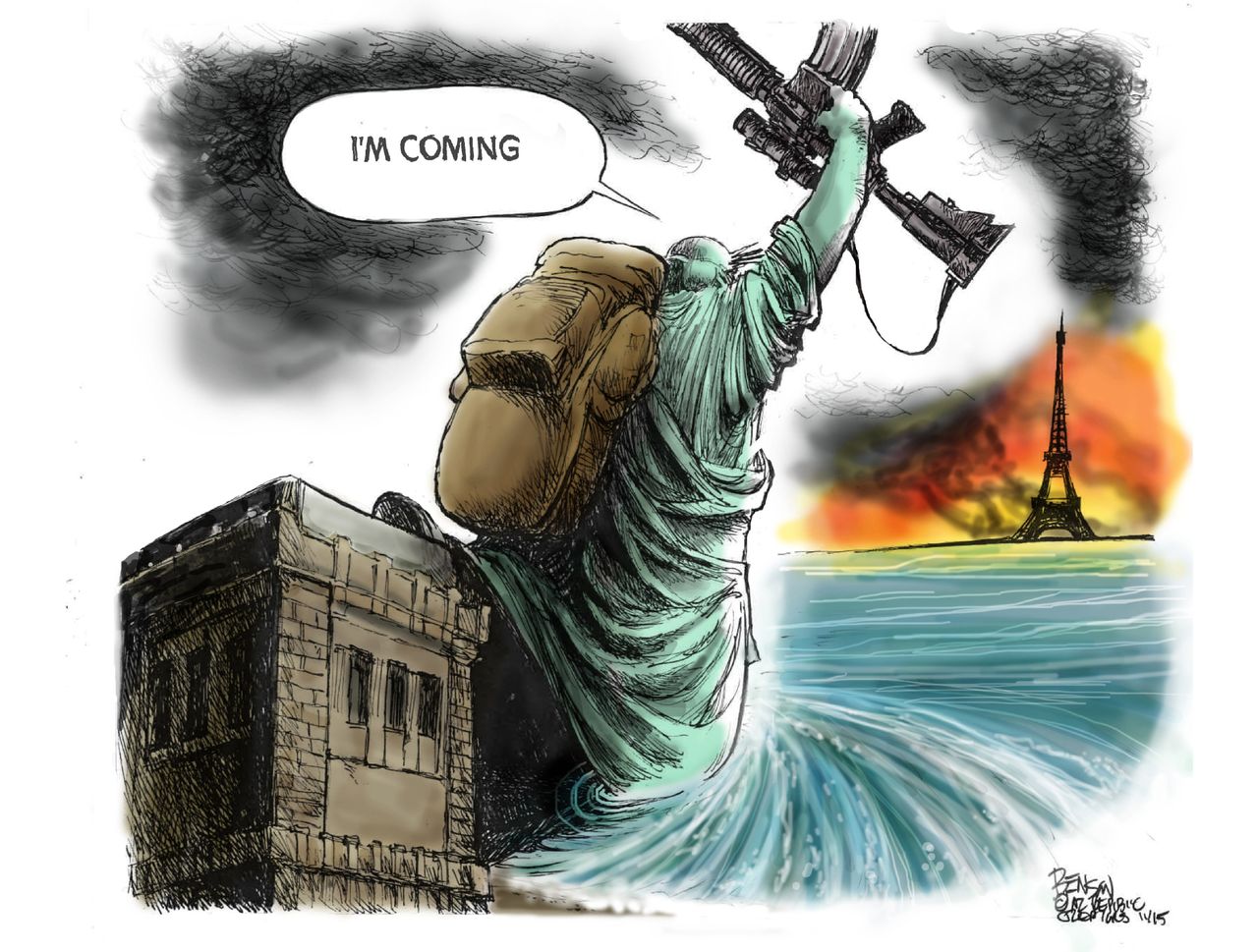 Editorial cartoon World U.S. Paris Attacks