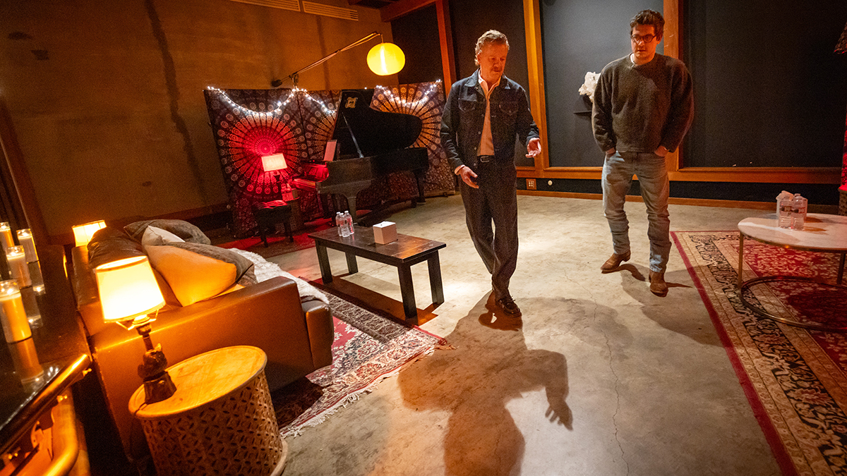 , CA - December 09: John Mayer (right) and McG aka Joseph McGinty Nichol owners of Henson Studios give a tour of their recording and film studios on Tuesday, Dec. 9, 2025 in , CA. (Jason Armond / Los Angeles Times via Getty Images)
