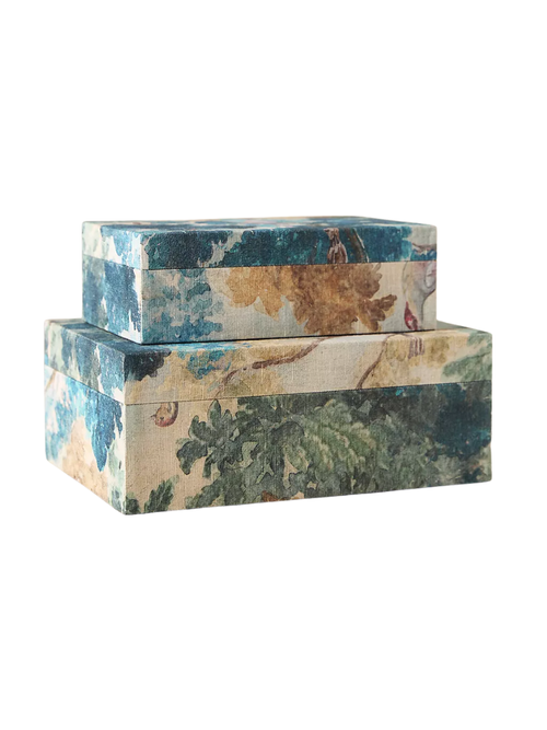 Printed Fabric Covered Boxes, Set of 2
