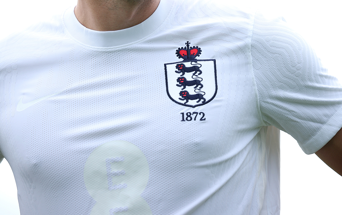 Harry Kane of England poses for a photo wearing a unique warm-up shirt ahead of the 150th Anniversary Heritage Match against Scotland at Hampden Park, at McCrea West of Scotland Cricket Club on September 10, 2023 in Milngavie, Scotland.