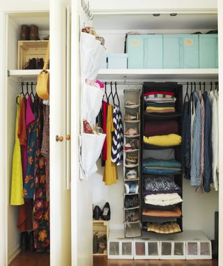 Closet storage with hanging shoe organizer