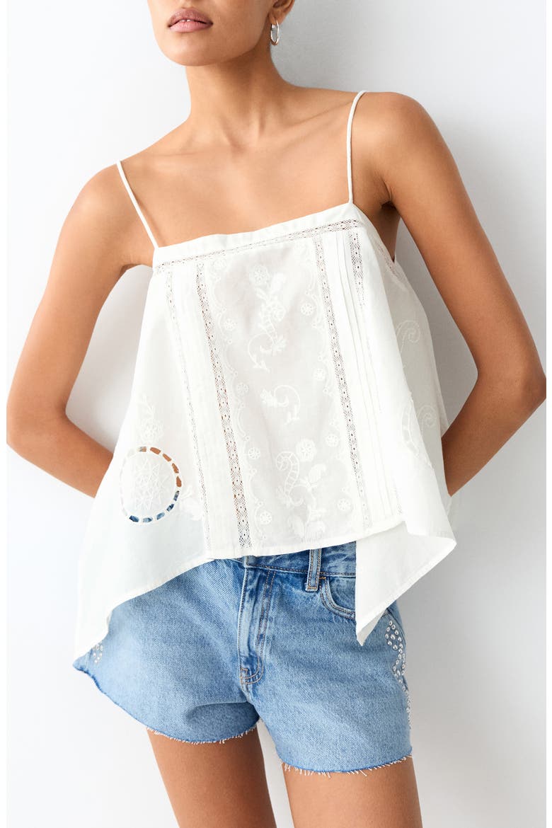 Floral Embroidered Lace Inset Top