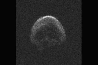 This radar view of the Halloween asteroid 2015 TB145 looks hauntingly like a skull ahead of an Oct. 31, 2015 flyby. The asteroid pass safely by Earth at a range of 300,000 miles. The Arecibo Observatory in Puerto Rico captured this view.