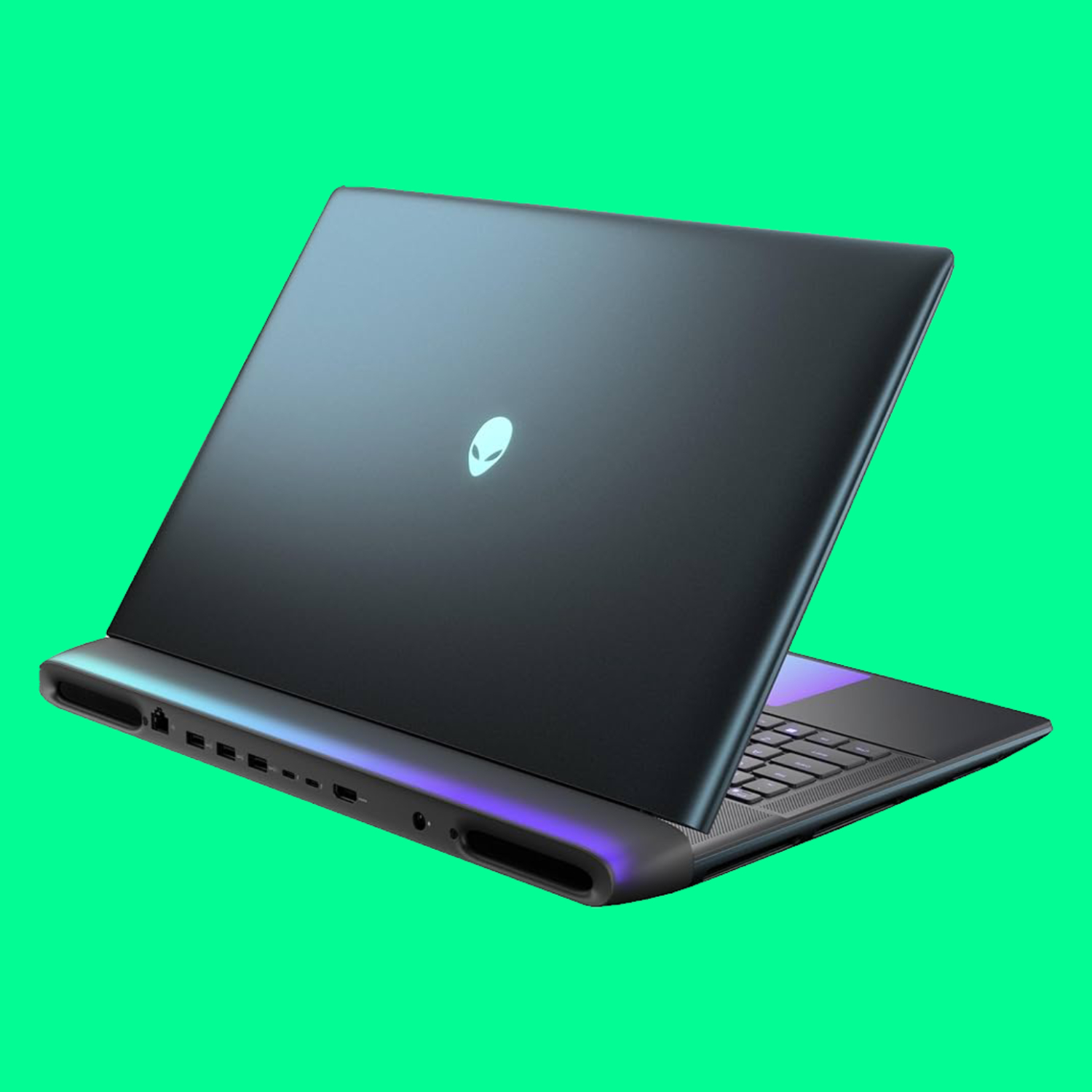 The Alienware 18 Area-51 gaming laptop on a green background