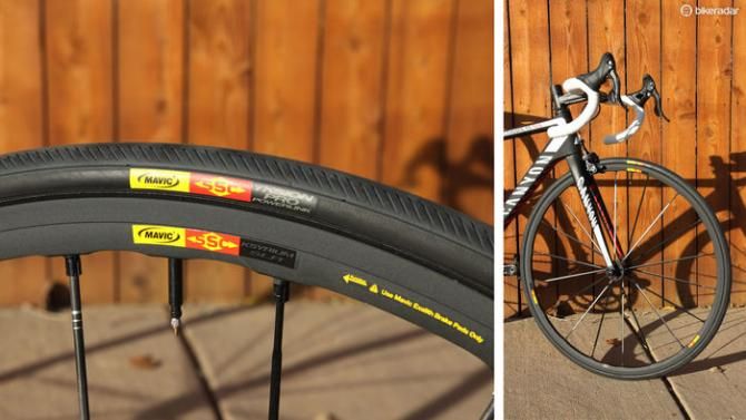 The stock Mavic Ksyrium SLR wheels and matching Mavic Yksion Pro tyres ride well despite their very narrow widths. The Exalith 2 sidewall treatment yields perhaps the best braking characteristics of any rim we've tried