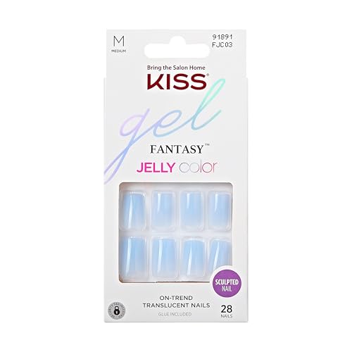Kiss Gel Fantasy, Massage Nails, Nail Glue Included, 