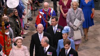 Lady Margarita Armstrong-Jones, Mike Tindall, David Armstrong-Jones, 2nd Earl of Snowdon, Prince Michael of Kent, Peter Phillips, Zara Tindall, Charles Armstrong-Jones, Viscount Linley and Princess Michael of Kent depart the Coronation of King Charles III and Queen Camilla on May 06, 2023 in London, England. The Coronation of Charles III and his wife, Camilla, as King and Queen of the United Kingdom of Great Britain and Northern Ireland, and the other Commonwealth realms takes place at Westminster Abbey today. Charles acceded to the throne on 8 September 2022, upon the death of his mother, Elizabeth II.