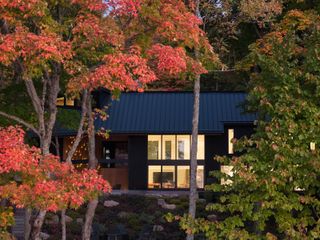 The main living space as viewed from the shores of the lake