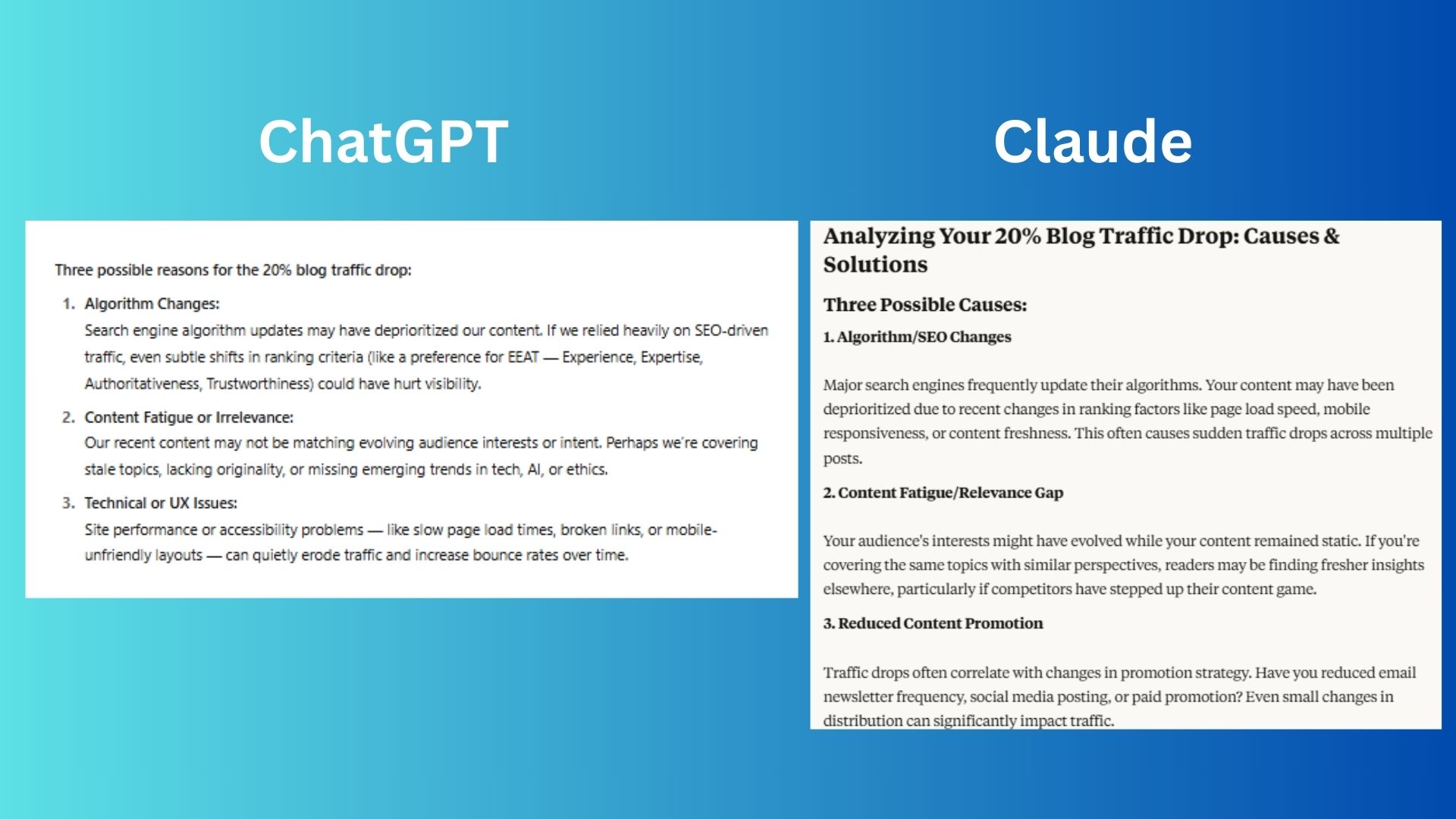 ChatGPT vs. Claude vs. Gemini (not pictured) screenshot