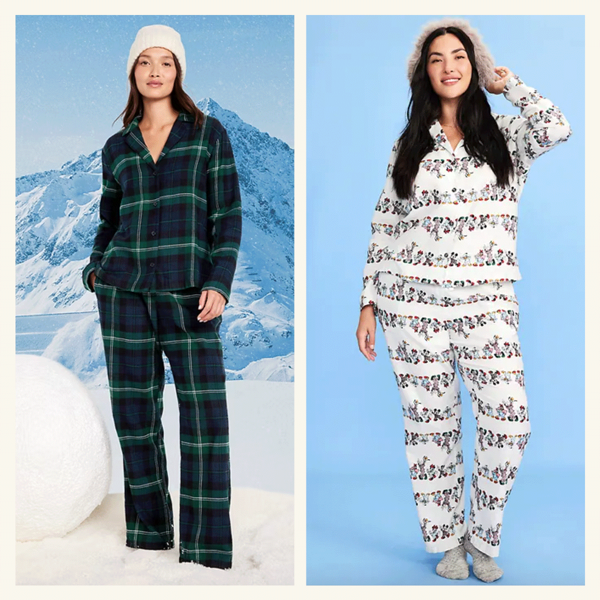 Old Navy models in pajamas. 