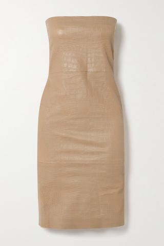 Strapless Croc-Effect Leather Dress