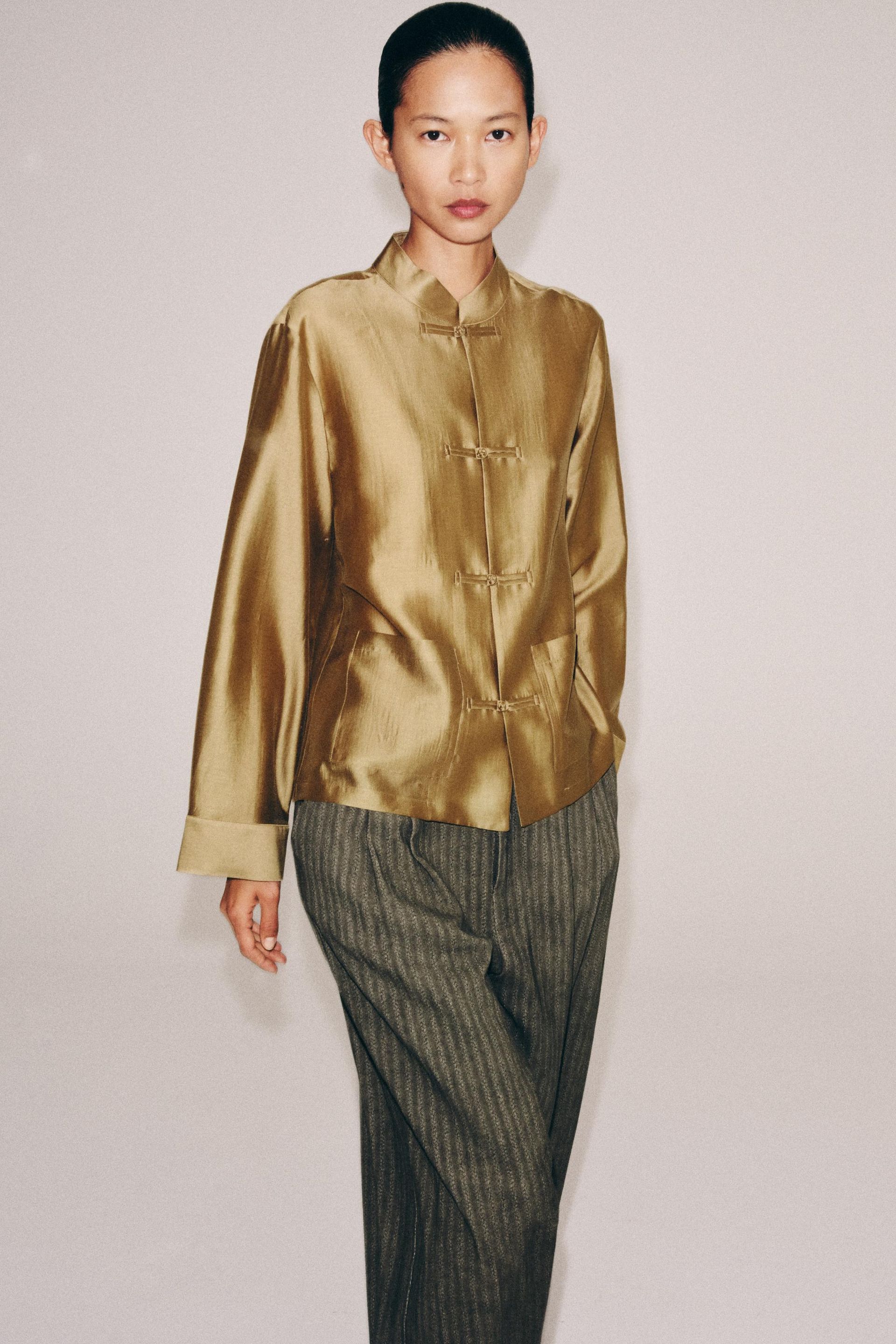 Satin Effect Fireman Clasp Shirt Zw Collection