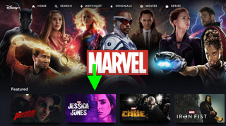 An Arrow points to the Netflix Marvel show in Disney Plus