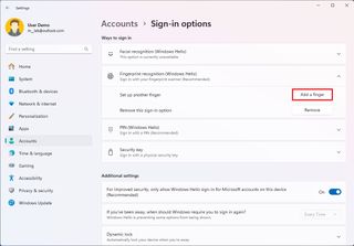 Windows Hello add a finger