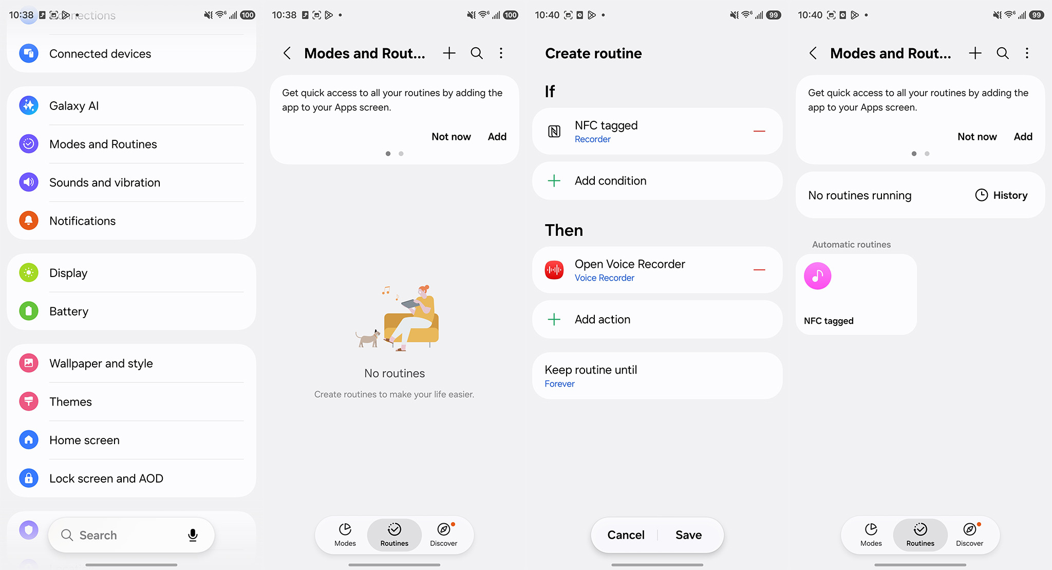 Adding a routine through the Samsung Modes &amp; Routines app