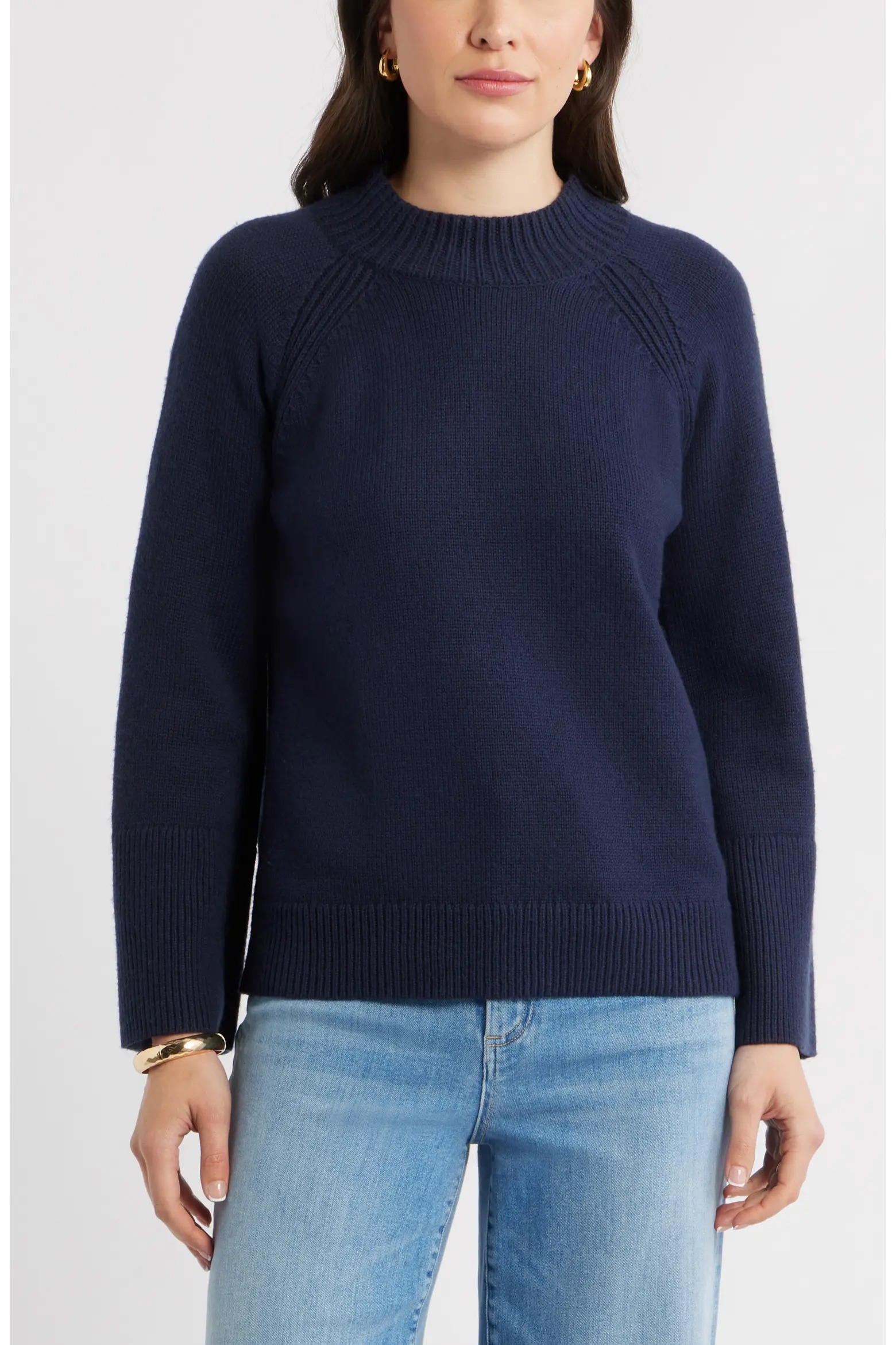 Caslon&reg;, Bell Sleeve Mock Neck Merino Wool &amp; Cotton Sweater