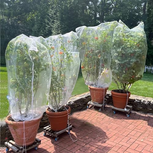 Drawstring Blueberry Netting for Bushes (4 Pack 3.28&amp;times;2.62ft) - Easy Install Reusable Garden Netting, Protective Mesh for Fruit Trees &amp;amp; Tomato Plants, Blocks Birds, Squirrels &amp;amp; Insects