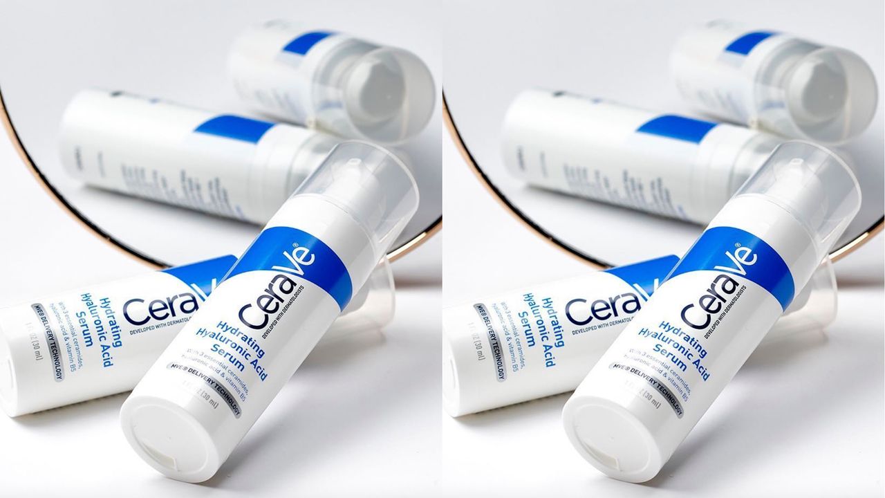 Three bottles of CeraVe Hydrating Hyaluronic Serum