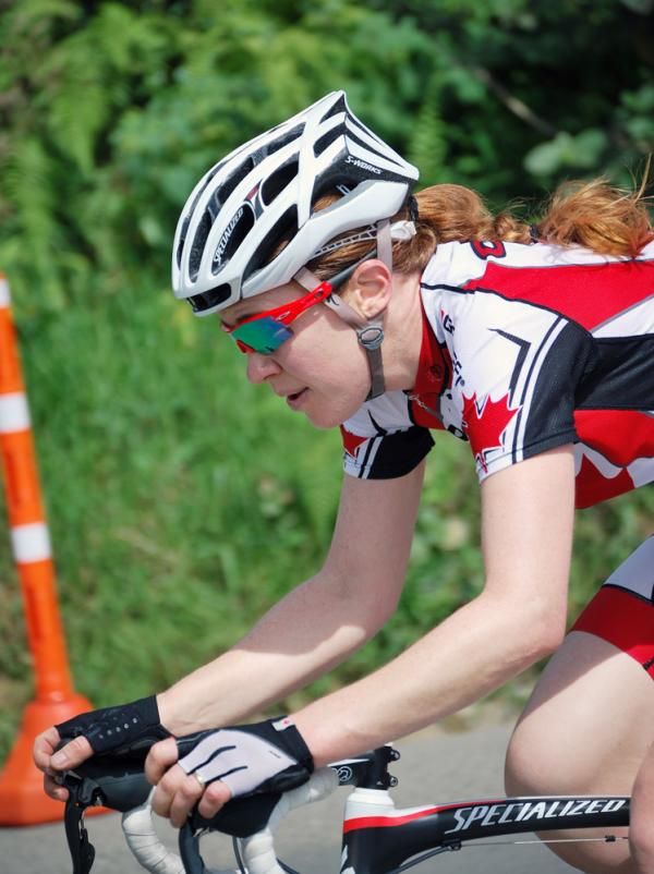 Clara Hughes (Canada) en route to victory in the women's road race.