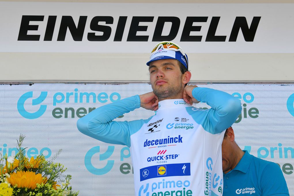 kasper Asgreen in white after stage 5 at Tour de Suiise