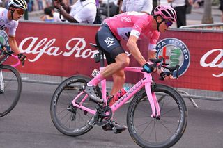 Team Sky's Chris Froome in Rome on his special pink Pinarello as winner of the 2018 Giro d'Italia