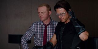 Simon Pegg and Tom Cruise in Mission: Impossible Ghost Protocol