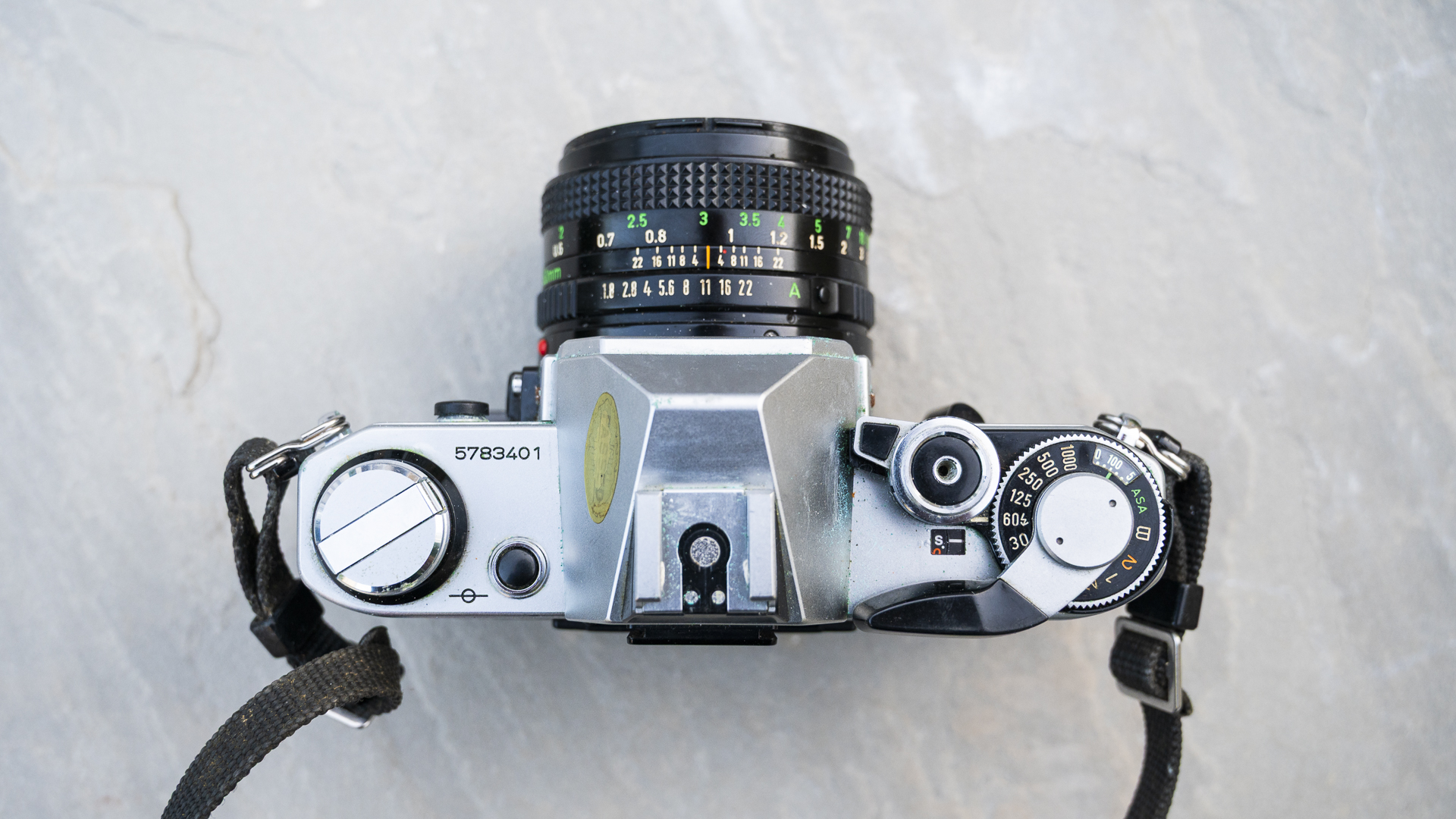 Canon AE-1 film SLR top view