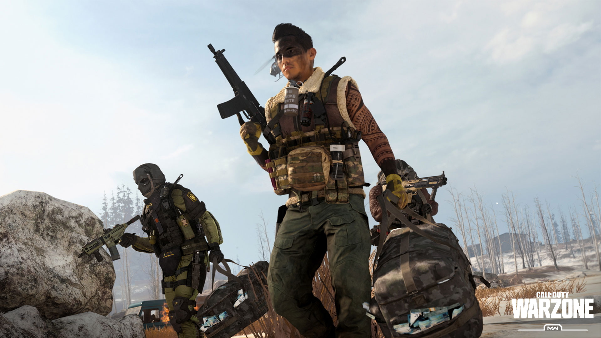 Two characters holding guns in Call of Duty Warzone blood money
