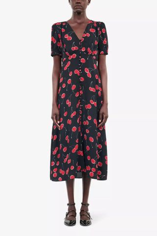 The Kooples Cherry-print buttoned woven midi dress