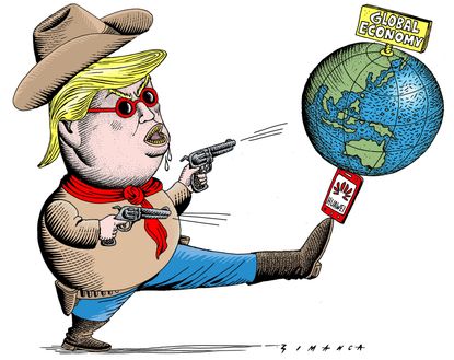 Political Cartoon U.S. Trump China Tariff War Huawei