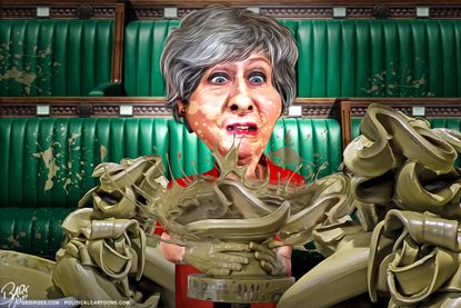 Political Cartoon World Theresa May Brexit deal clay