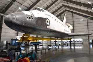 NASA’s retired space shuttle Endeavour, seen here on display at the California Science Center in Los Angeles, is the namesake for SpaceX's Demo-2 mission Crew Dragon capsule.