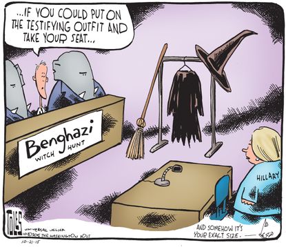 Editorial cartoon U.S. Hillary Clinton Benghazi Halloween