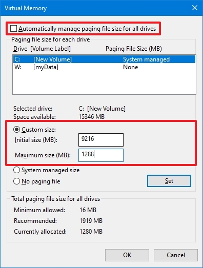 Configure virtual memory increase performance