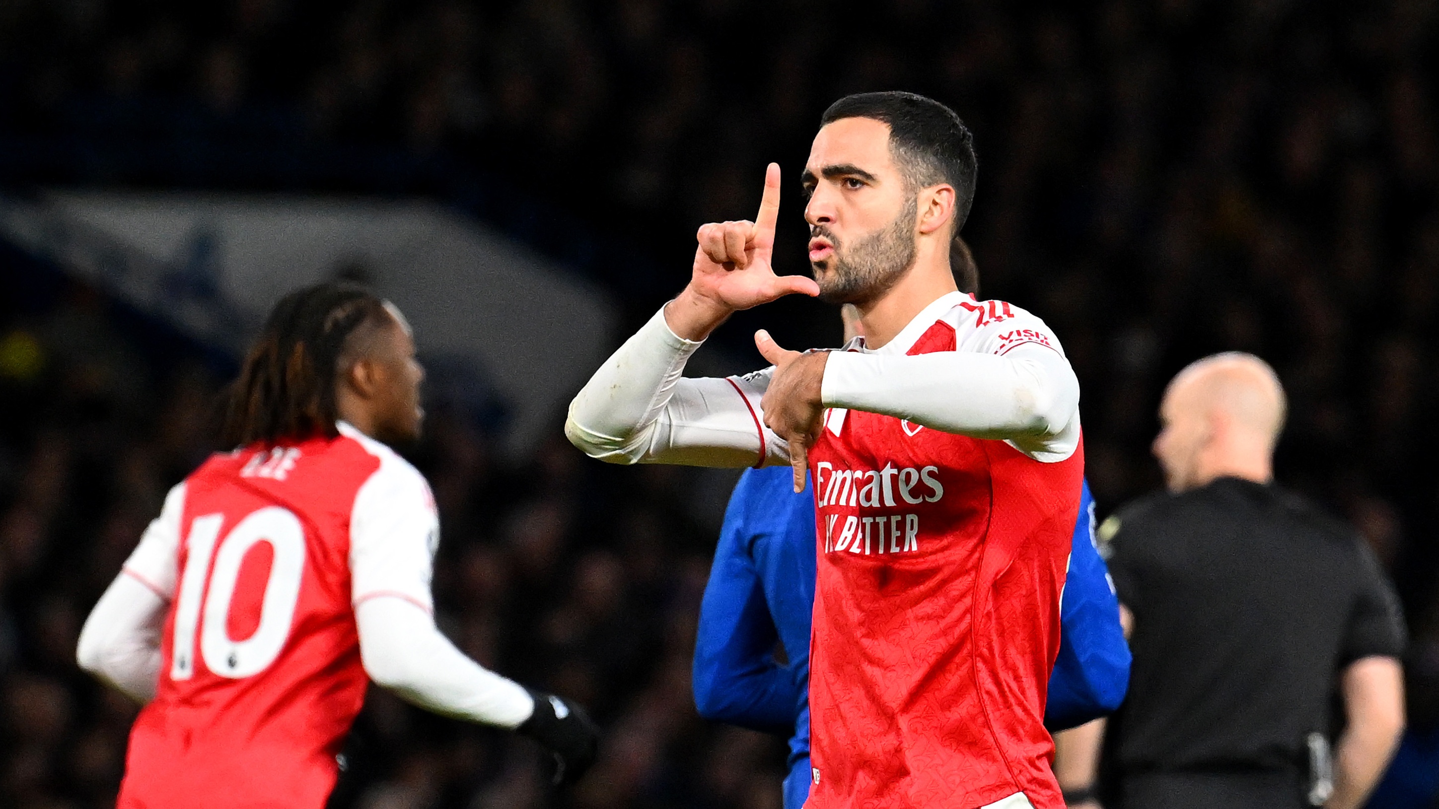 Mikel Merino celebrating scoring against Chelsea in the EPL for Arsenal in their 1-1 draw. 