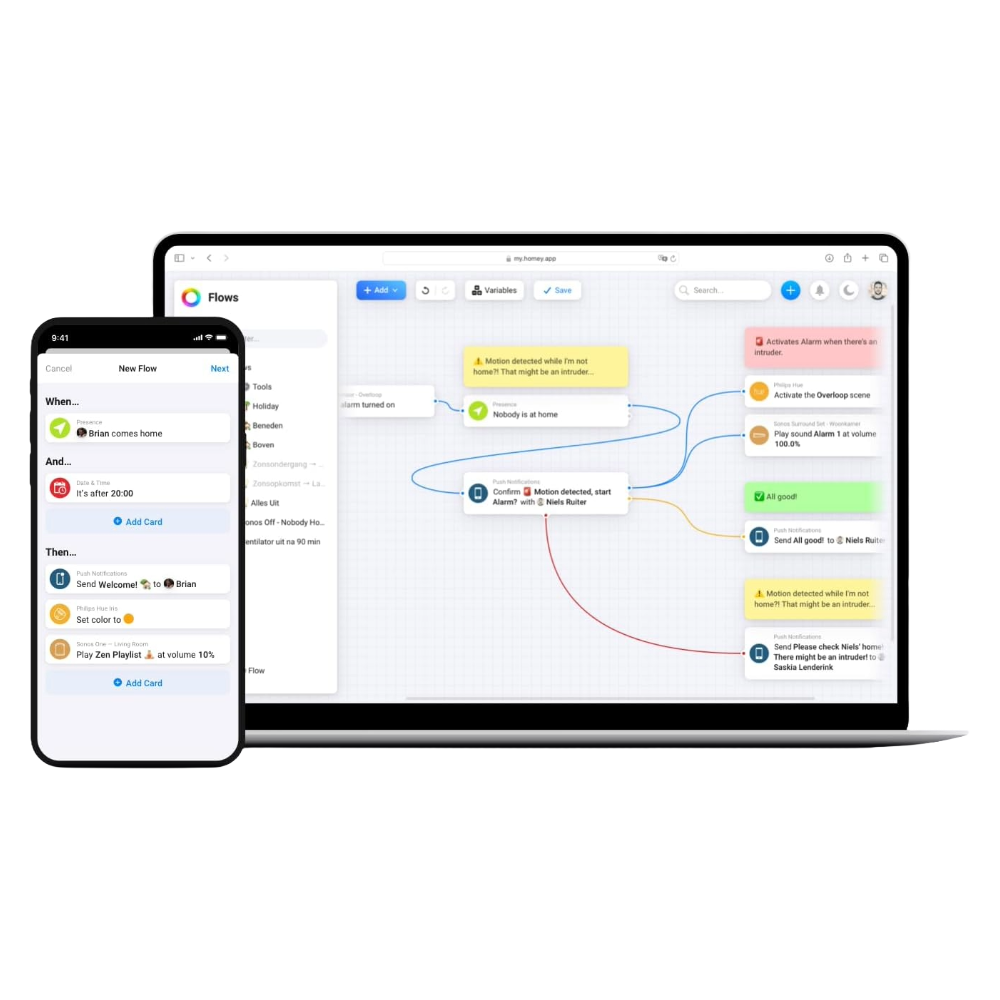Homey Pro app and laptop display