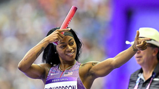  Sha'carri Richardson of Team United States goes for gold in the women’s 4x100m relay final at Olympics 2024