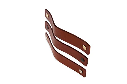 Brute Strength - Leather Handles for Furniture - Cognac - 6 Pcs - 16,5 X 2,5 Cm - Cabinet Handle, Door Handle for Kitchen, Bathroom, Cabinets, Dresser, Wood