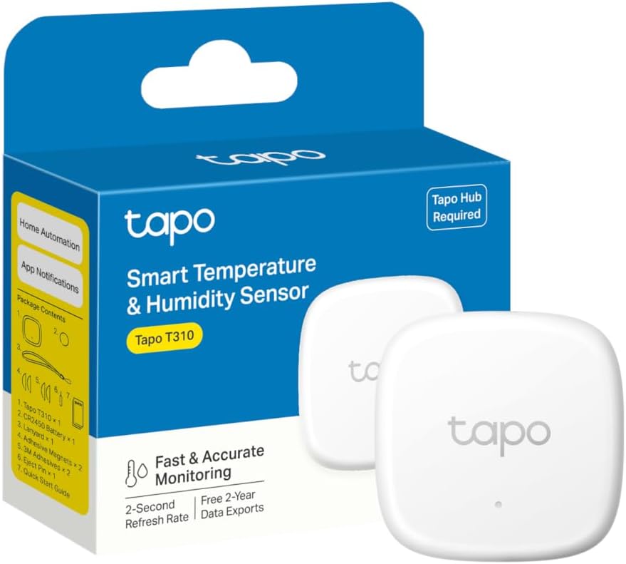 Tapo T310 Smart Humidity Meter, Room Thermometer, Hygrometer, Room Thermometer Indoor, Humidity Sensor, Room Temperature Monitor, Real-Time Notifications, Free 2-Year Data Storage, 2-Year Battery Life
