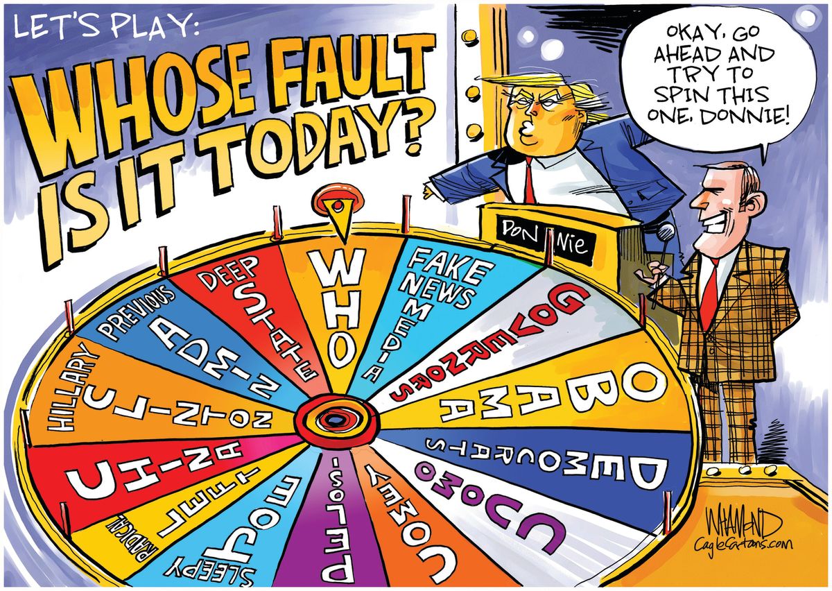 Political Cartoon U.S. Wheel of Fortune Who will Trump blame | The Week