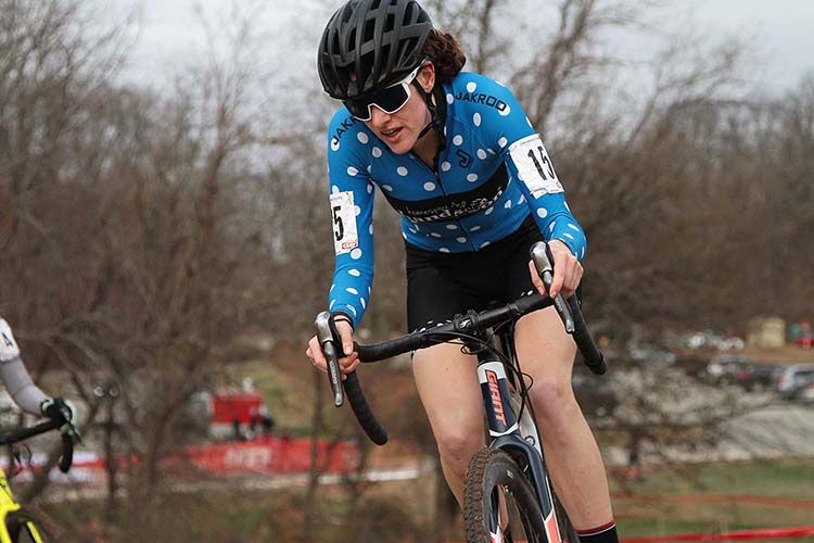 Hands-On Cycling&rsquo;s Meghan Owens concentrates on getting through the pack