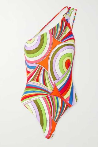 PUCCI One-Shoulder Embellished Printed Swimsuit