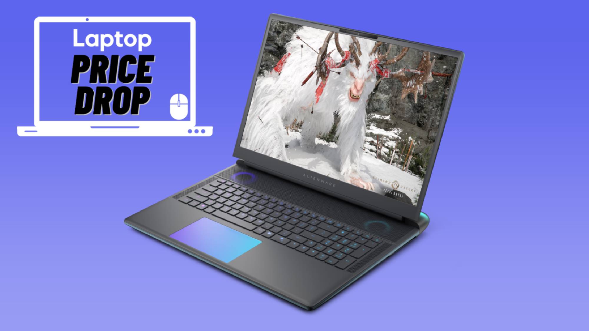 Alienware 18 Area-51 RTX 5080 gaming laptop against blue gradient background.