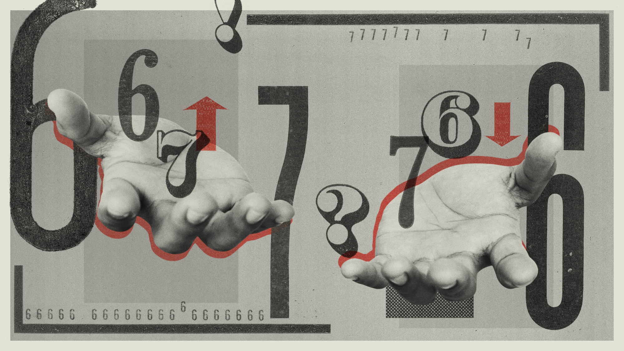 Illustration of hands and numbers imitating the 6-7 meme