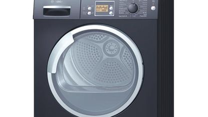tumble dryer in black colour with white background