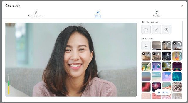 Google Meet Settings Panel